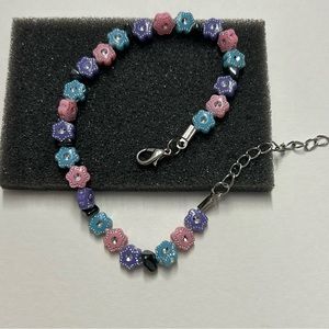 Flowers and hematite beaded anklet